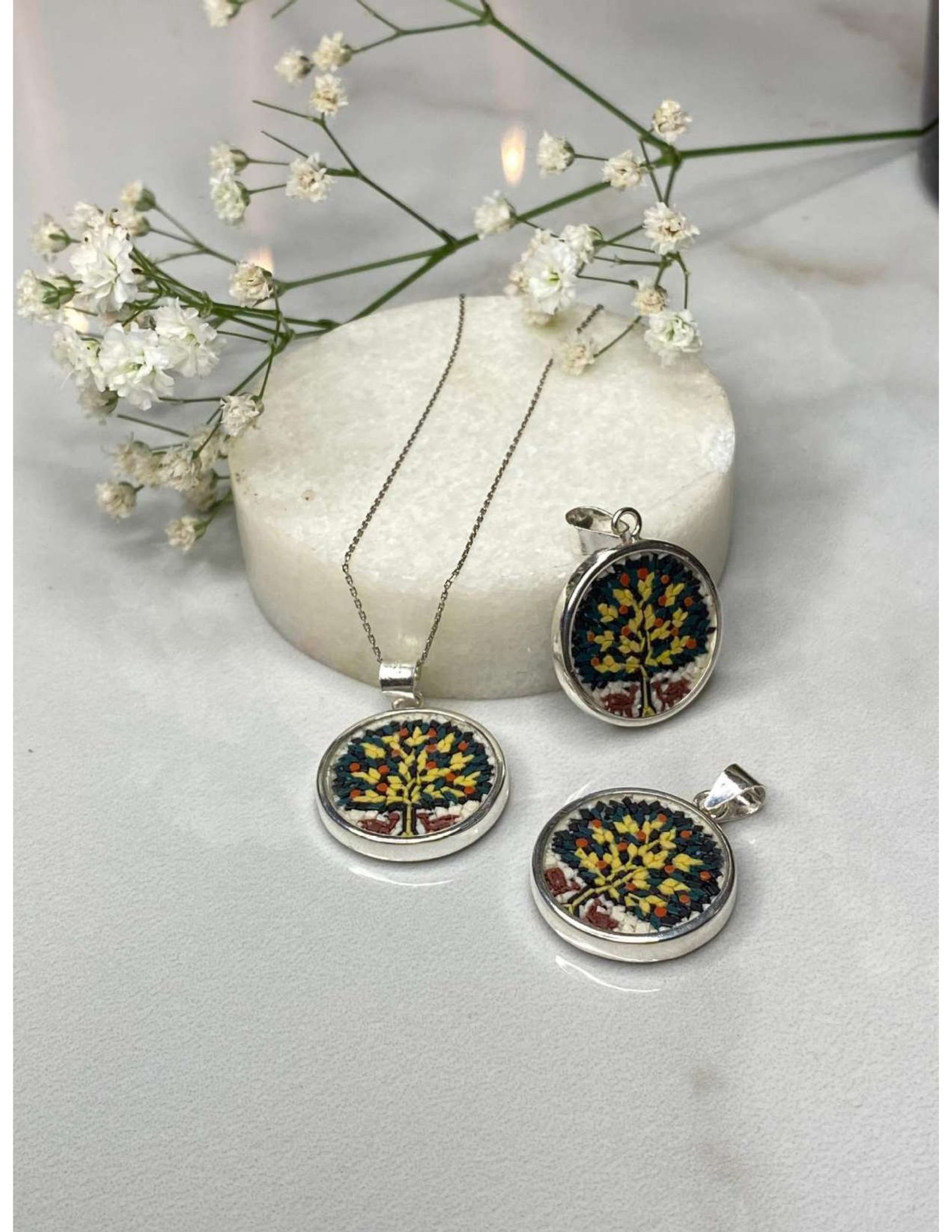 Silver Mosaic Necklace Tree of Life