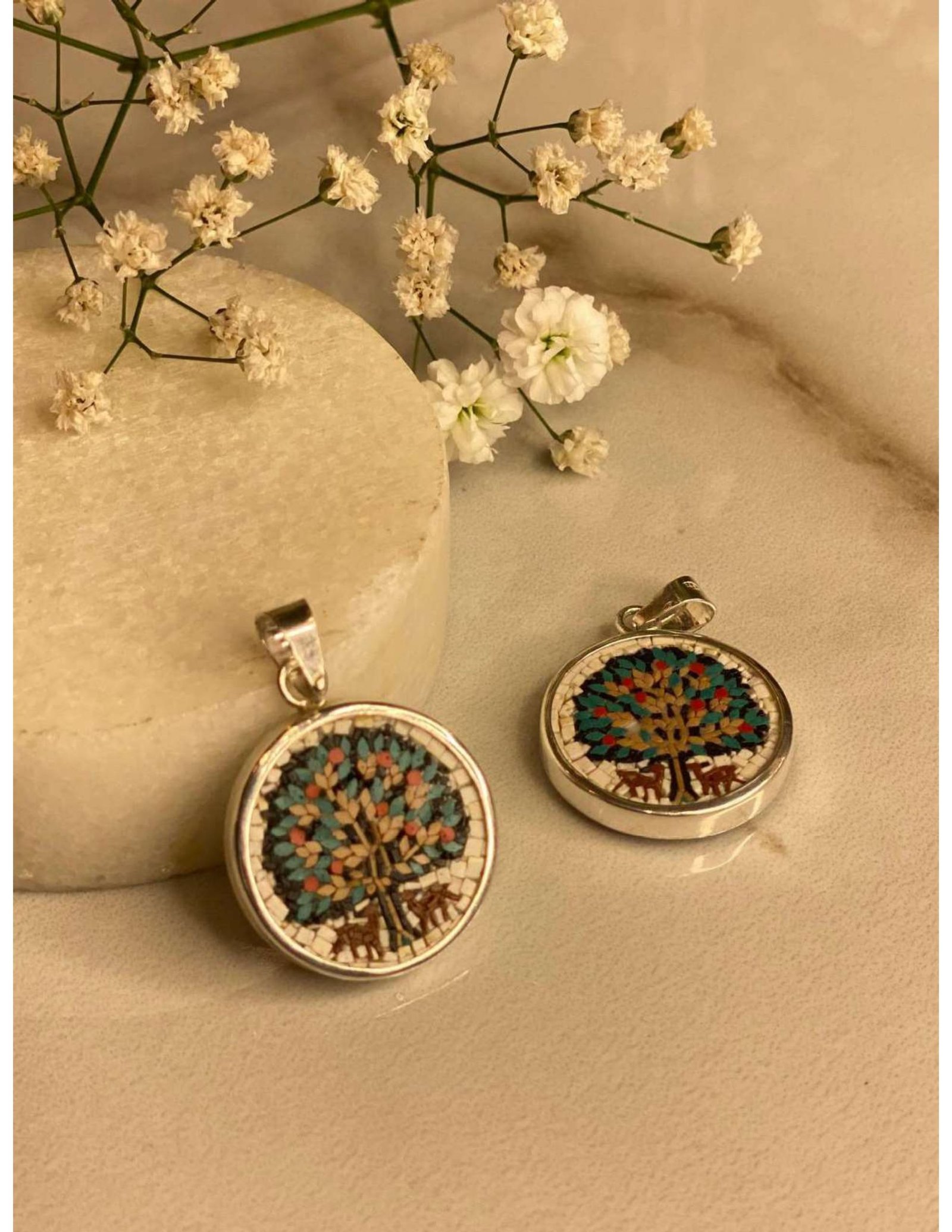 Silver Mosaic Necklace Tree of Life