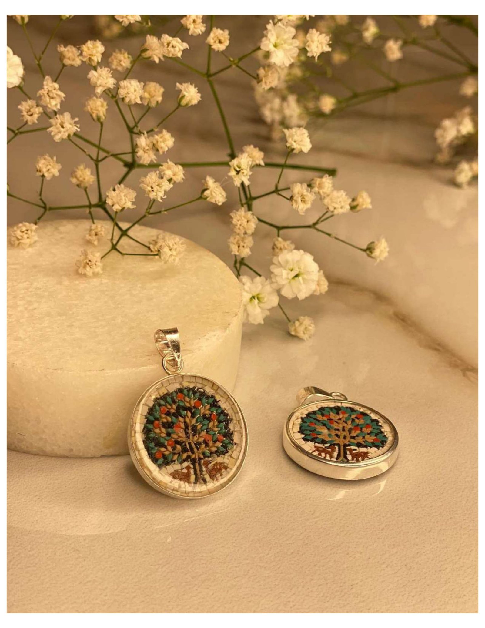 Silver Mosaic Necklace Tree of Life