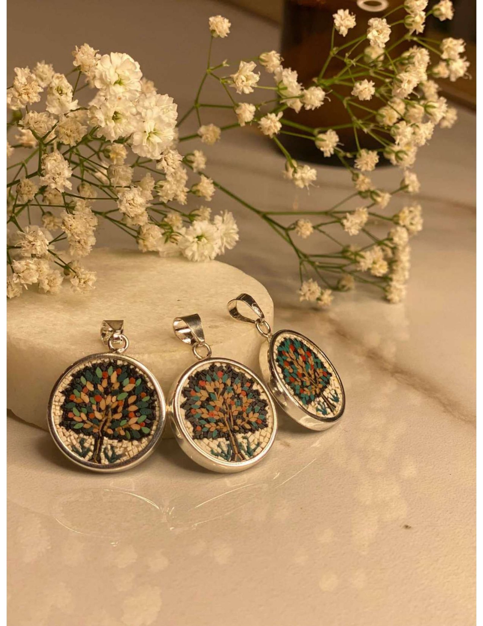 Silver Mosaic Necklace Tree of Life