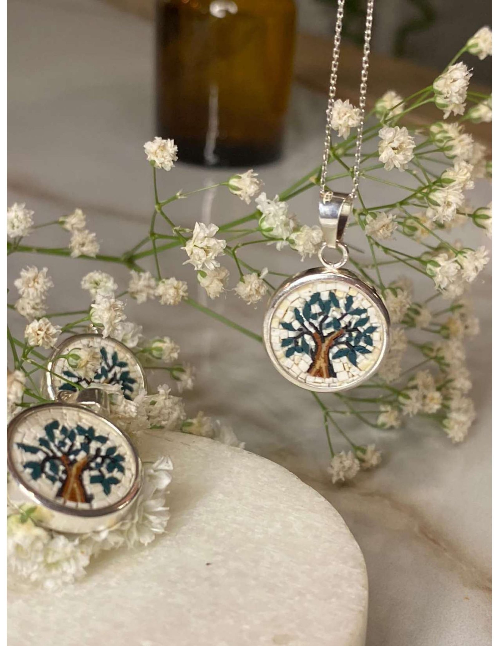 Silver Olive Tree Mosaic Necklace