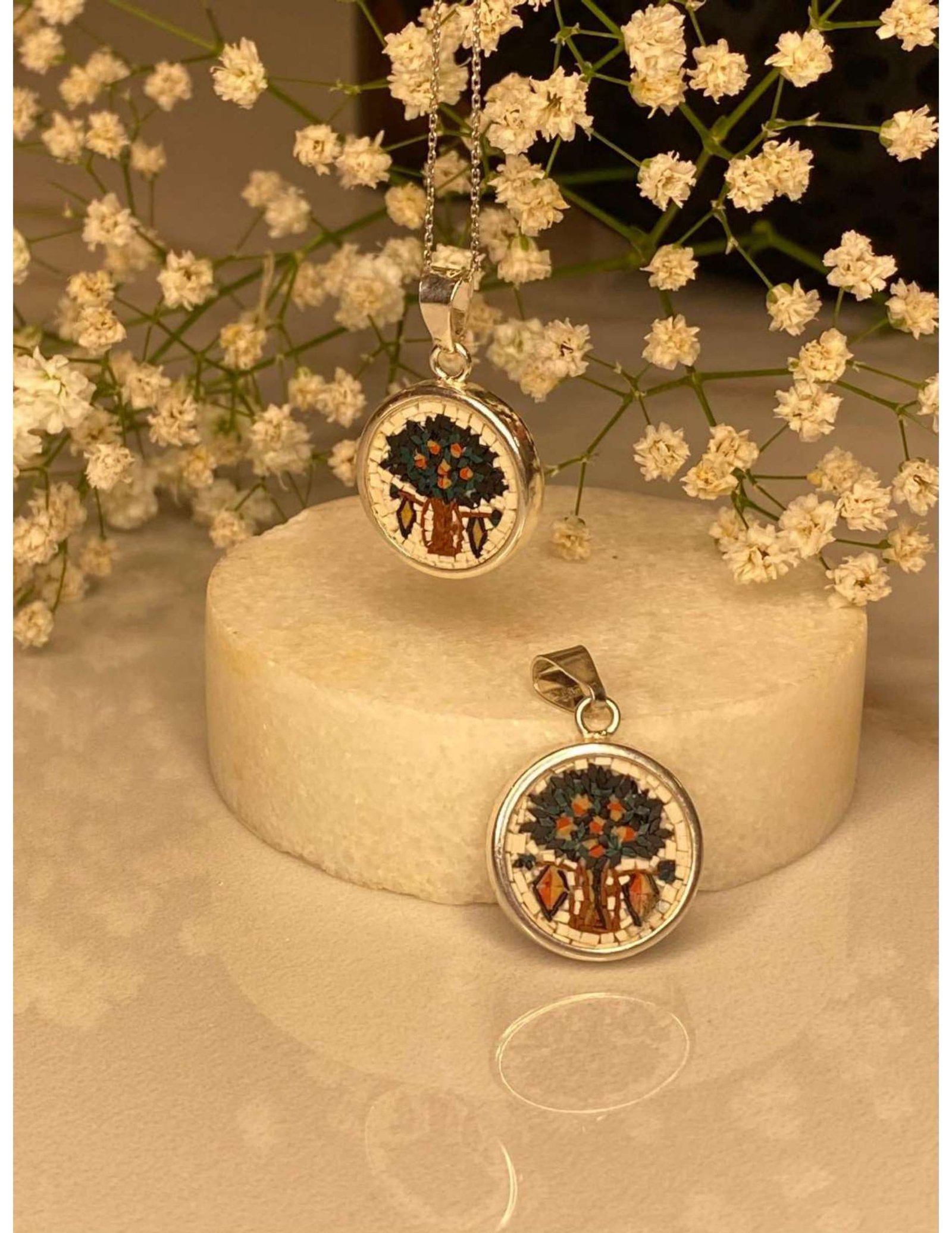 Silver Madaba Mosaic Tree Necklace