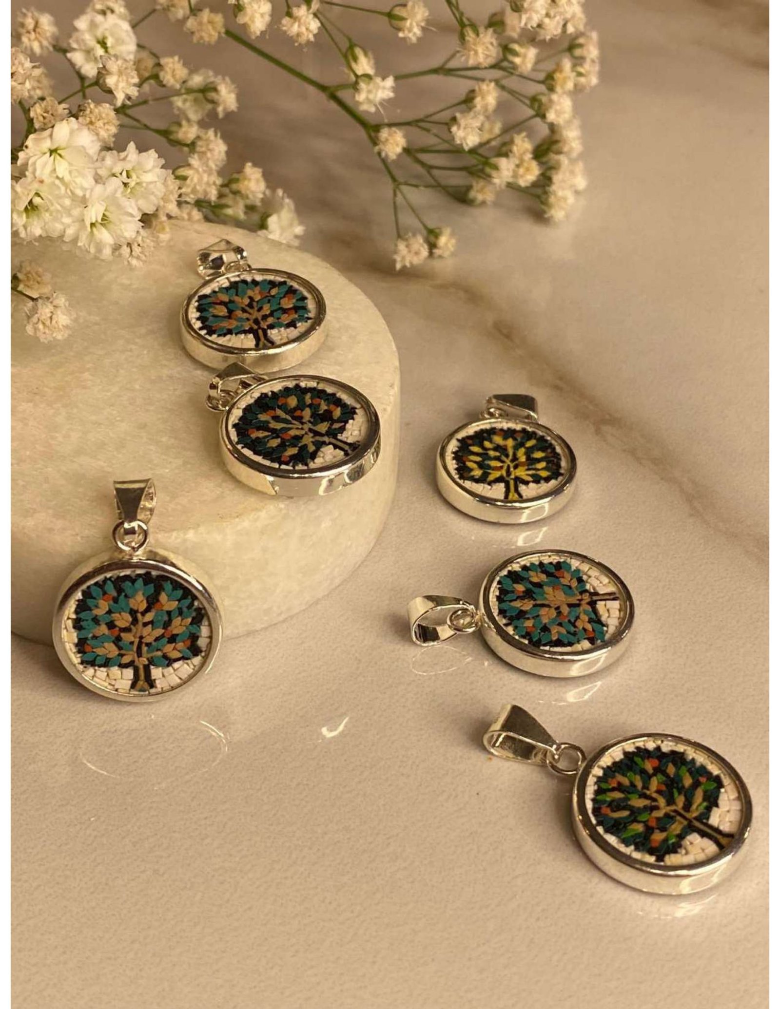 Silver Madaba Tree Mosaic Necklace
