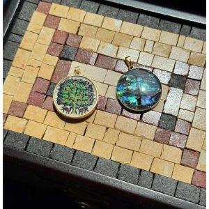 Double face Tree of Life Mosaic necklace 18k gold