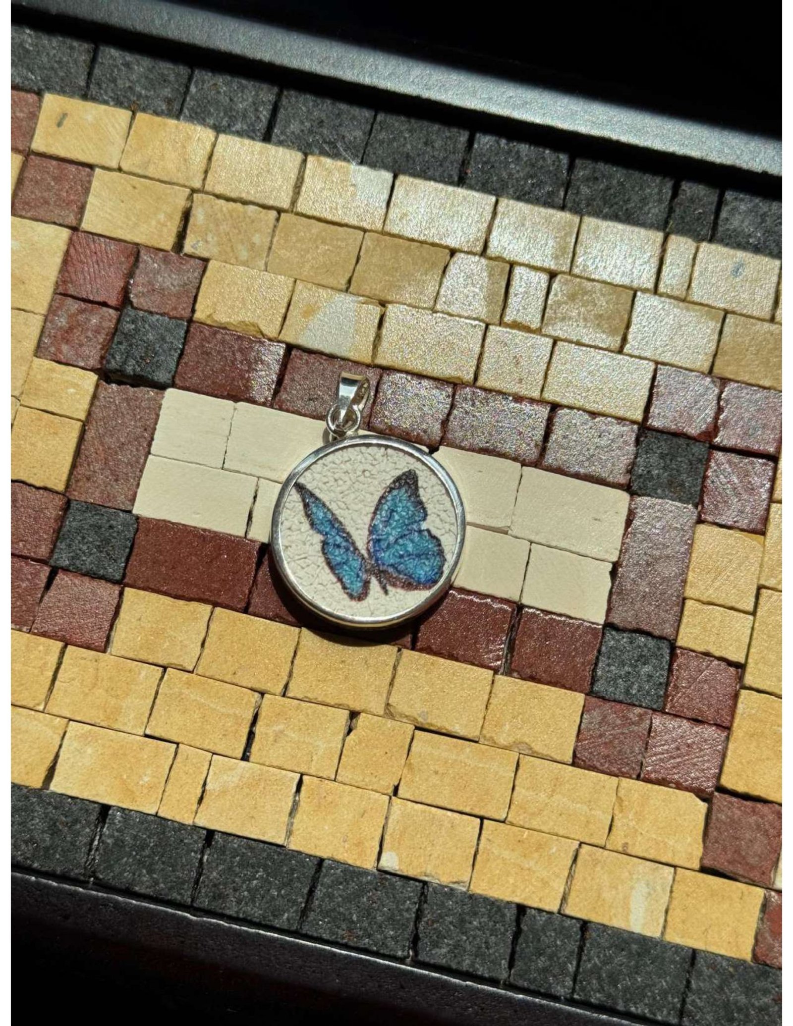 Silver Butterfly Mosaic Necklace