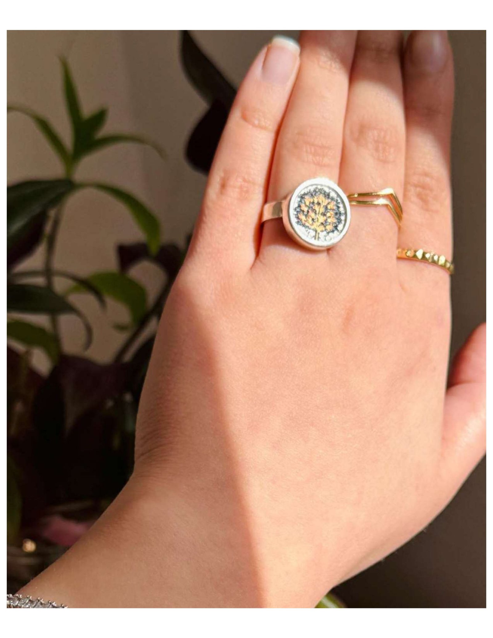 Adjustable Silver Mosaic Tree Ring